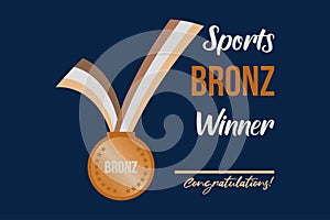 Sports Bronze Medal Winner.Â  Bronz medalÂ  with ribbon vector illustration